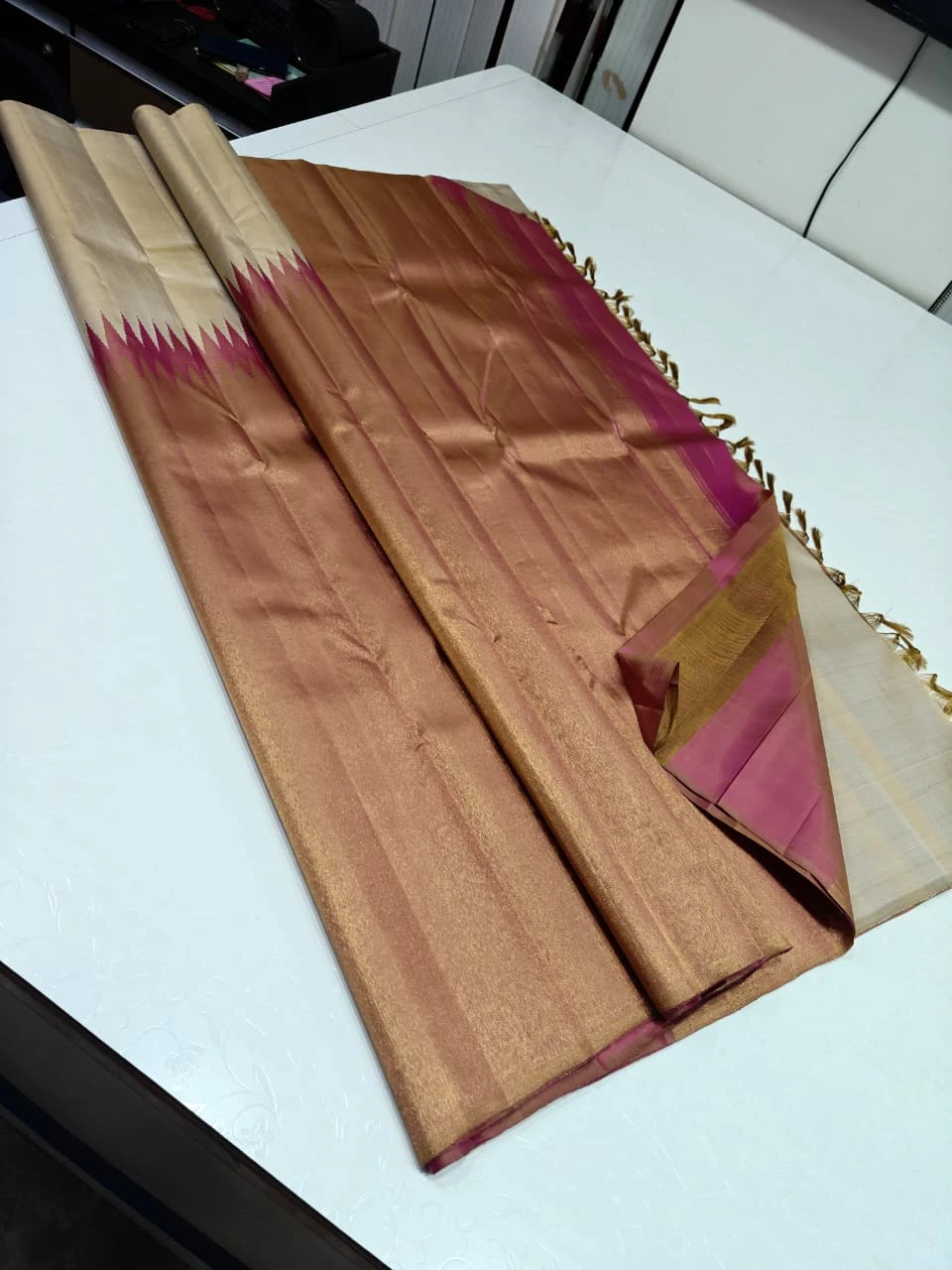 Black Handloom Kanchipuram Silk Saree with Traditional Temple Border